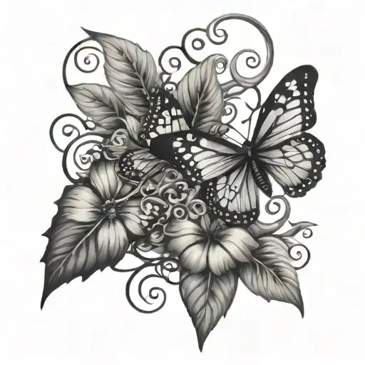 Butterfly And Vine Tattoo Design