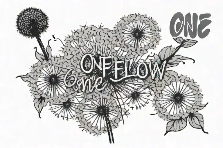 Dandelion And Text 'One Flow' Fine Line