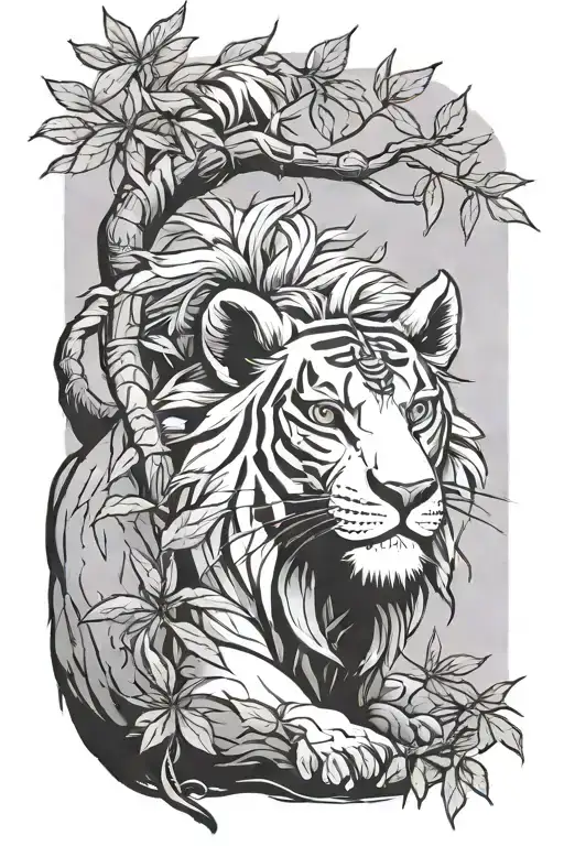 Rafiki Holding Up Simba With A Japanese Maple Plant In The Background