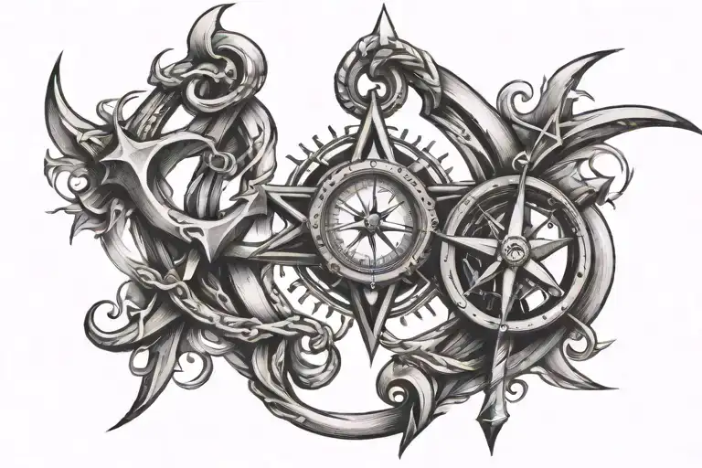 Infinity Symbol With Compass And Anchor In Each Side