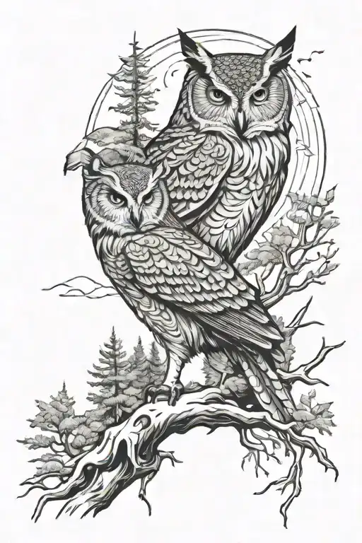 Owl And Wolf Forest Scene