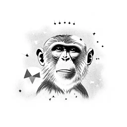 A Monkey Meditating Under A Starry Sky