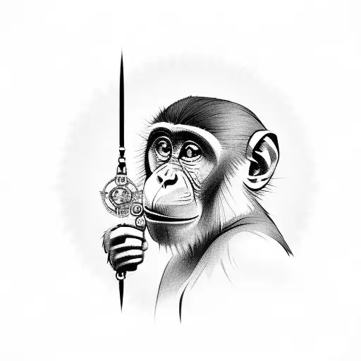 A Monkey Holding A Compass With A Forest Landscape Inside