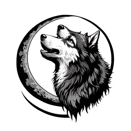 A Wolf Howling At A Crescent Moon