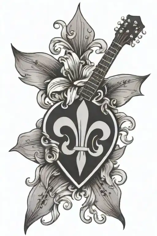 Heraldic Lily Flower In A Guitar Pick