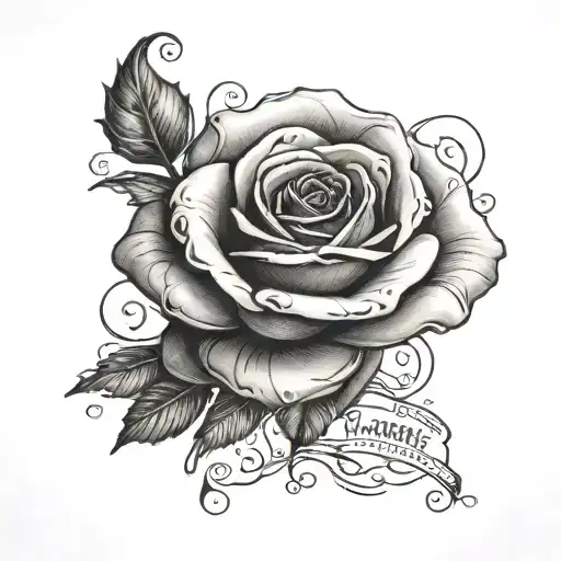A Black And Grey Realistic Rose Intertwined With A Meaningful Quote About Family