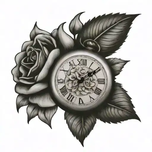 Flower With Pocket Watch Next To Football With Pocket Watch