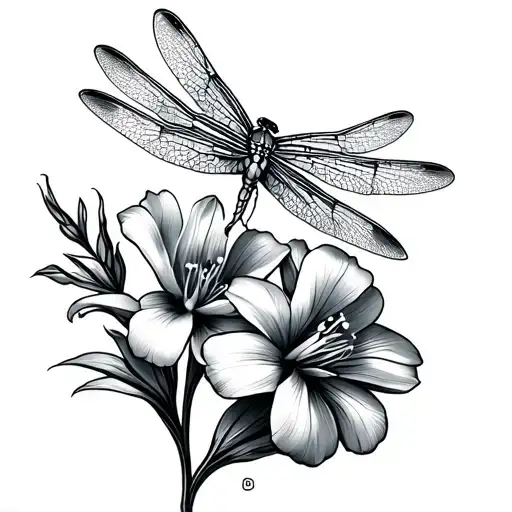 Freesia With A Dragonfly Landing