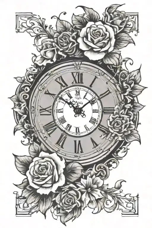 Clock Showing 7Am And Has Flowers