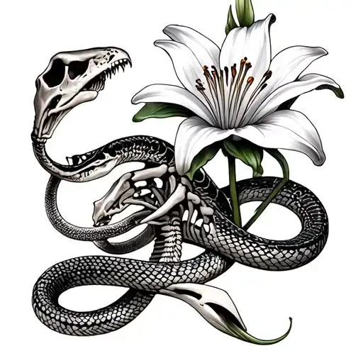 Snake Skeleton And Lily Flower