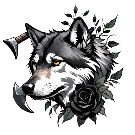 Wolf And Axes And Black Roses