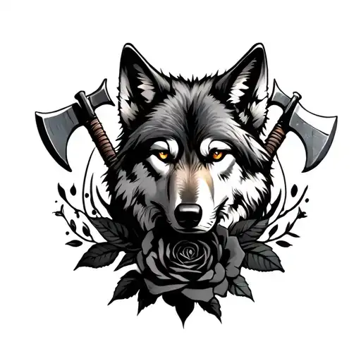 Wolf And Axes And Black Roses