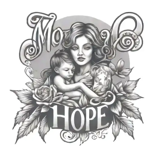 Hope And Mom Text Tattoo Design