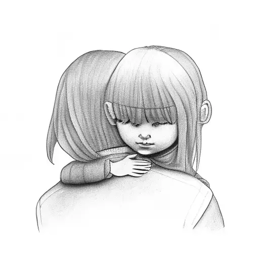 Old School Painting Of A Kid And His Mom Hugging In A Corridor