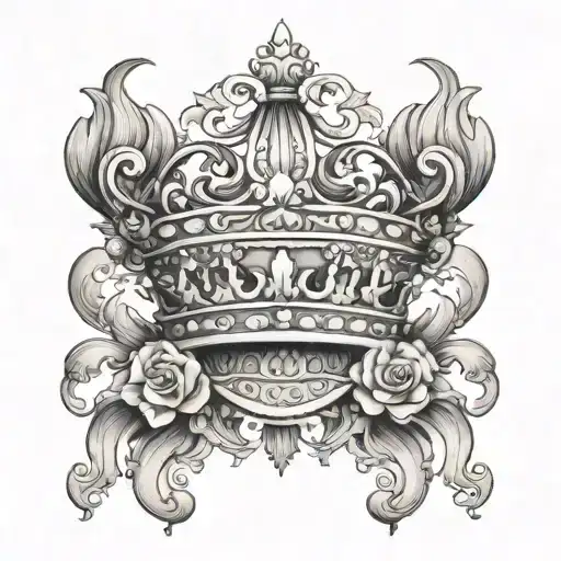 Crown With Baroque Patterns On The Background And A Roman Proverb