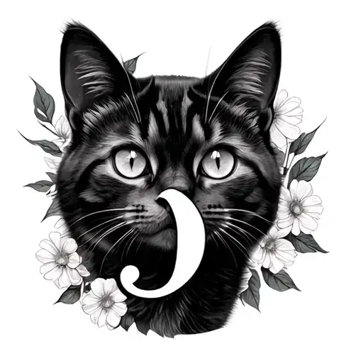 Cat With Semicolon Symbol And Flower Background