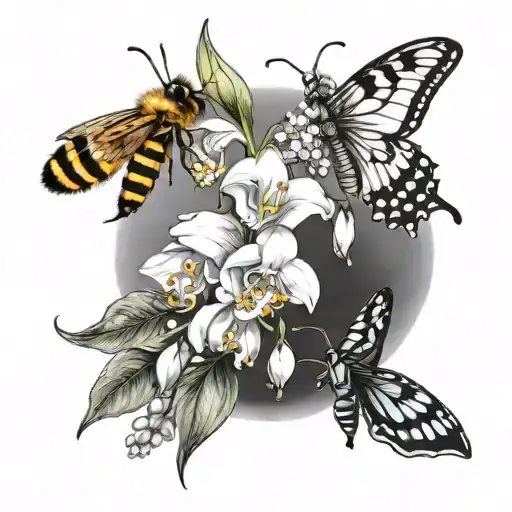 Bee & Butterfly With Lily Of The Valley