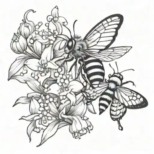 Bee & Butterfly With Lily Of The Valley