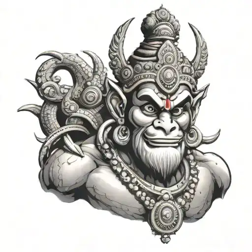 A Powerful Portrait Of Hanuman God In A Black-grey Style With A Modern Twist