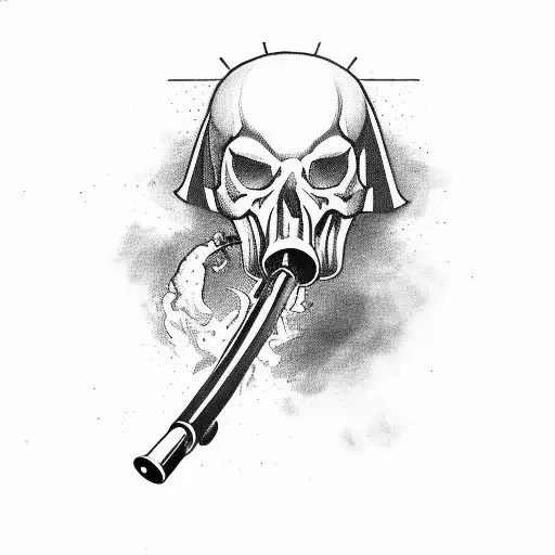 Latina With Half Skull Face Holding Gun And Blowing Spoke From Barrel