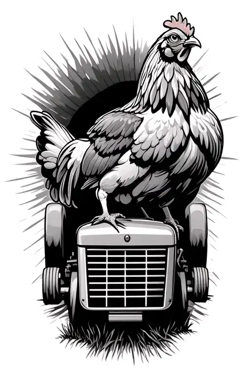 Chicken Standing On A Tractor