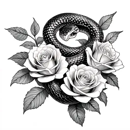 Snake And Roses Blooming
