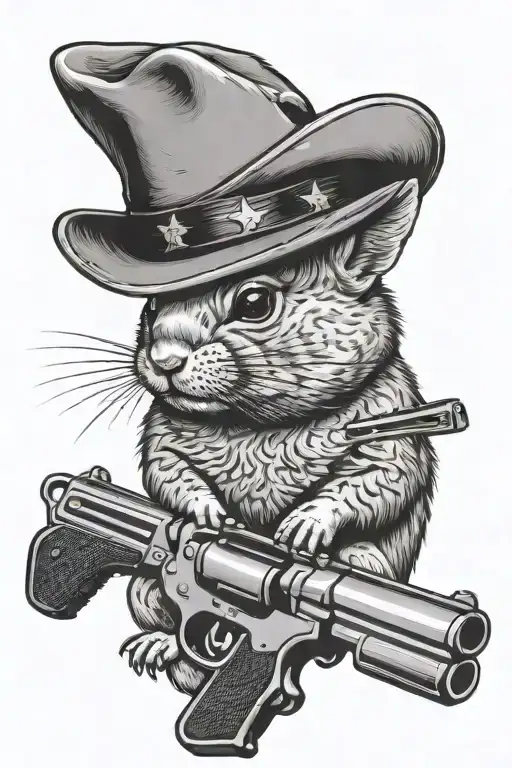 Chinchilla With A Cowboy Hat And A Revolver