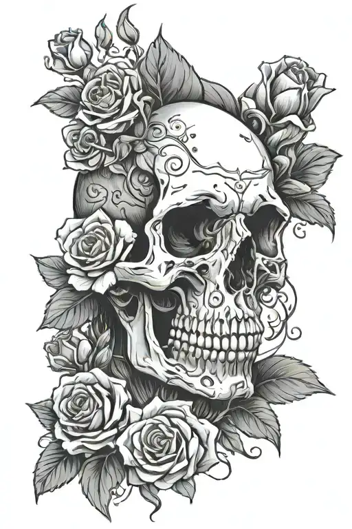 Skull And Woman And Roses Growing