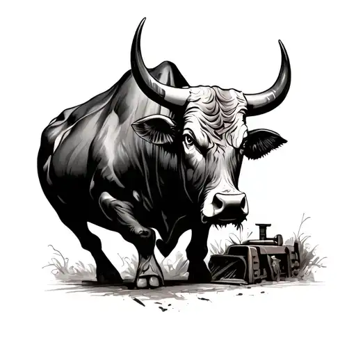 Bull With A Mill Iron Bran Going Over Its Head
