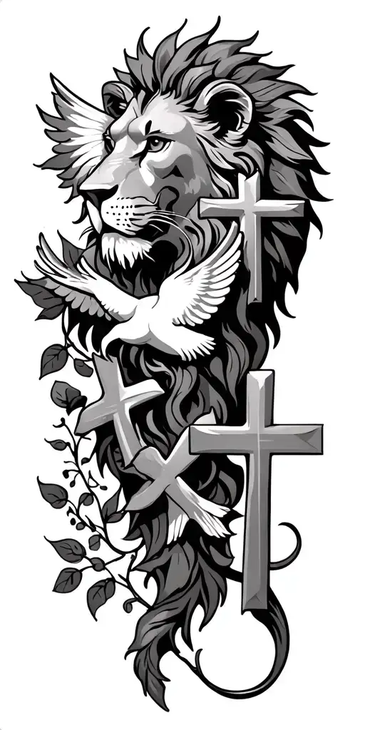Lion Of Judah And 3 Crosses And A Dove And Vine Wrapping