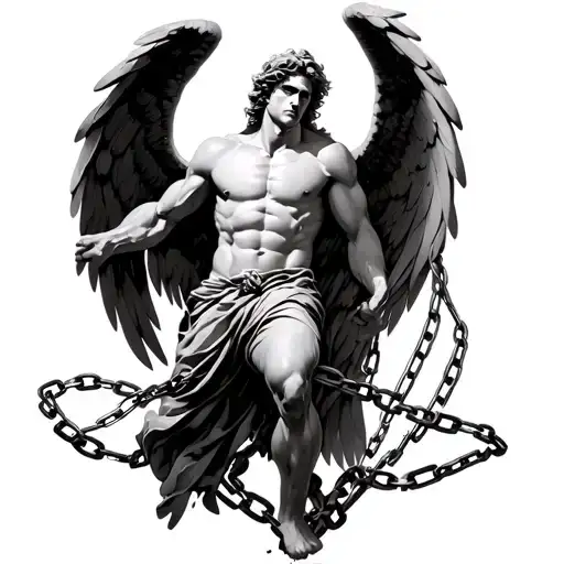 Male Angel Breaking Free From Chains Wrapped