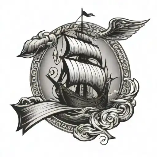 Viking Ship With An Arrow On The Sail In A Circle