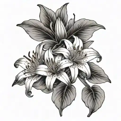 Lily Flowers And Cherry Blossoms