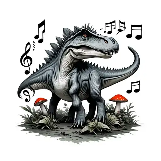 Dinosaur Music Notes And Mushrooms