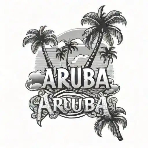 Word Aruba With Beach Scene