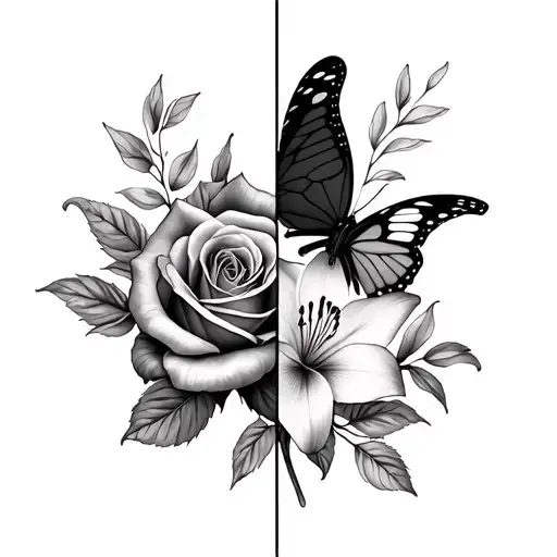 Half Butterfly Half Rose And Stargazer Lily