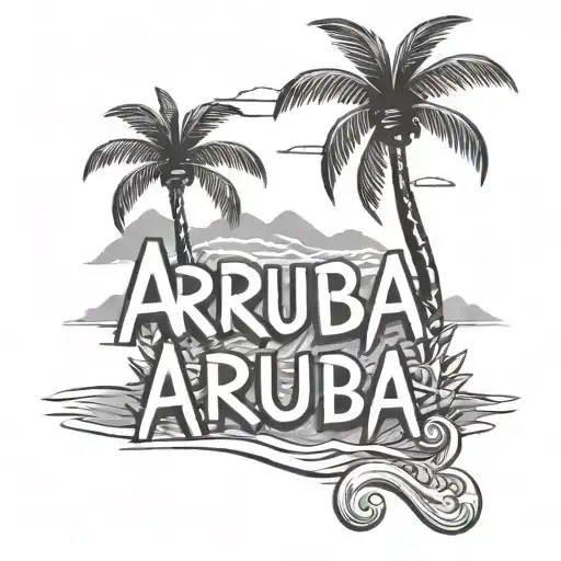 Word Aruba With Beach Scene