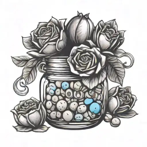 Rose And Water Lily In Jar Of M&ms Candy