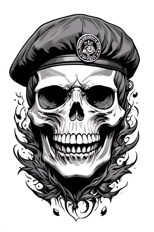 Skull With Airborne Beret Enjoying