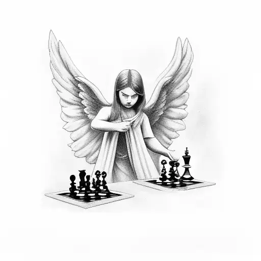 Angel And Demon Playing A Game Of Chess