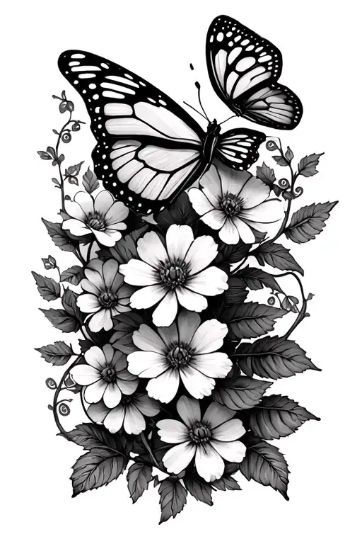 Flowers Barbed Wire Simple Wrapped With Fine Line Butterflys And Vines And Cute And Small