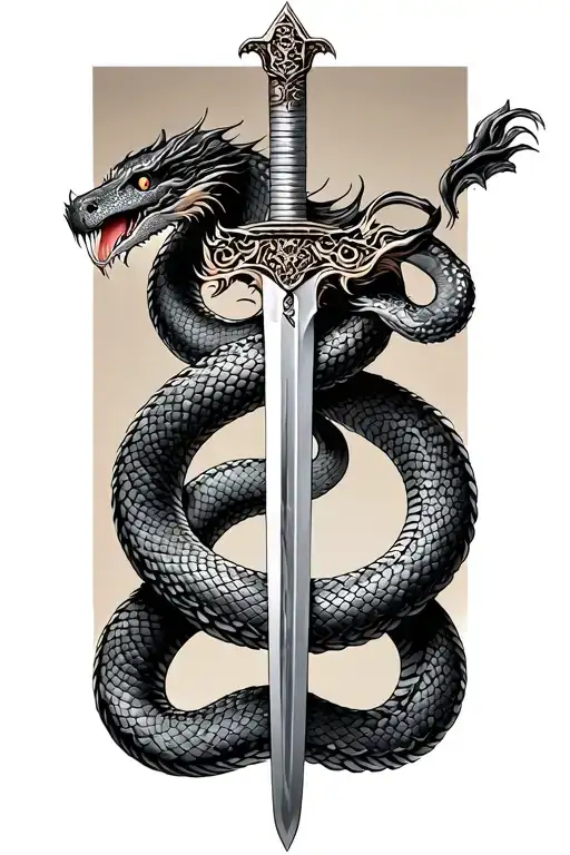 Chinese Snake Wrapped Around A Claymore Sword