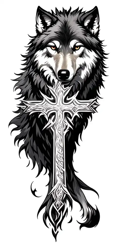 Wolf With Cross Intertwined