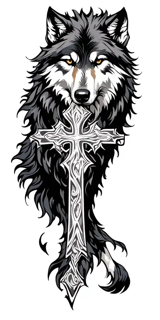 Wolf With Cross Intertwined