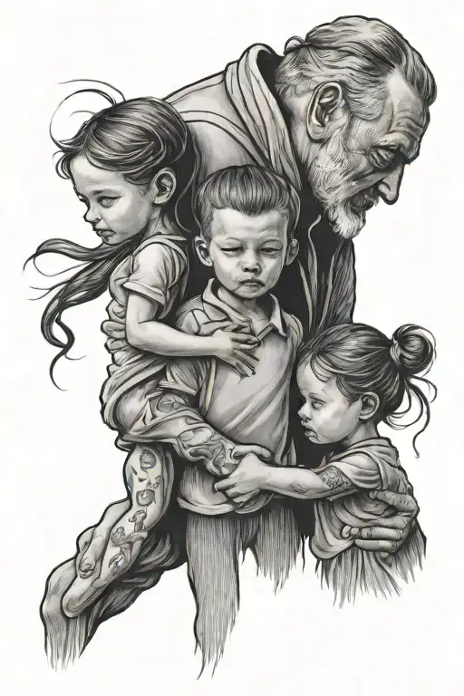 Father And Two Daughters Holding Hands