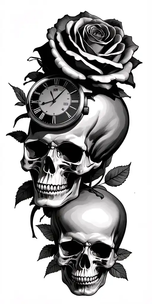 3 Skulls A Rose And A Watch