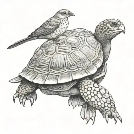 Tortoise And Robin Perched