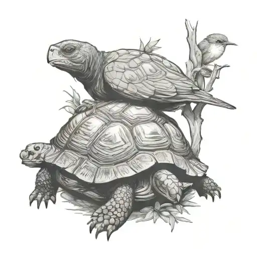 Tortoise And Robin Sitting