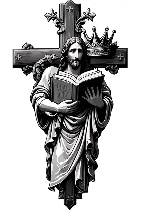 Christian Cross Jesus Crown Holding Book