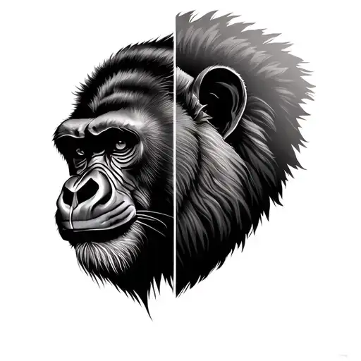 Lion Half Face Gorilla Half Face